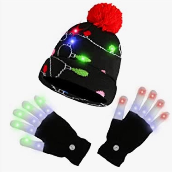 2 piece set light up Christmas hat and light up gloves - Picture 2 of 2